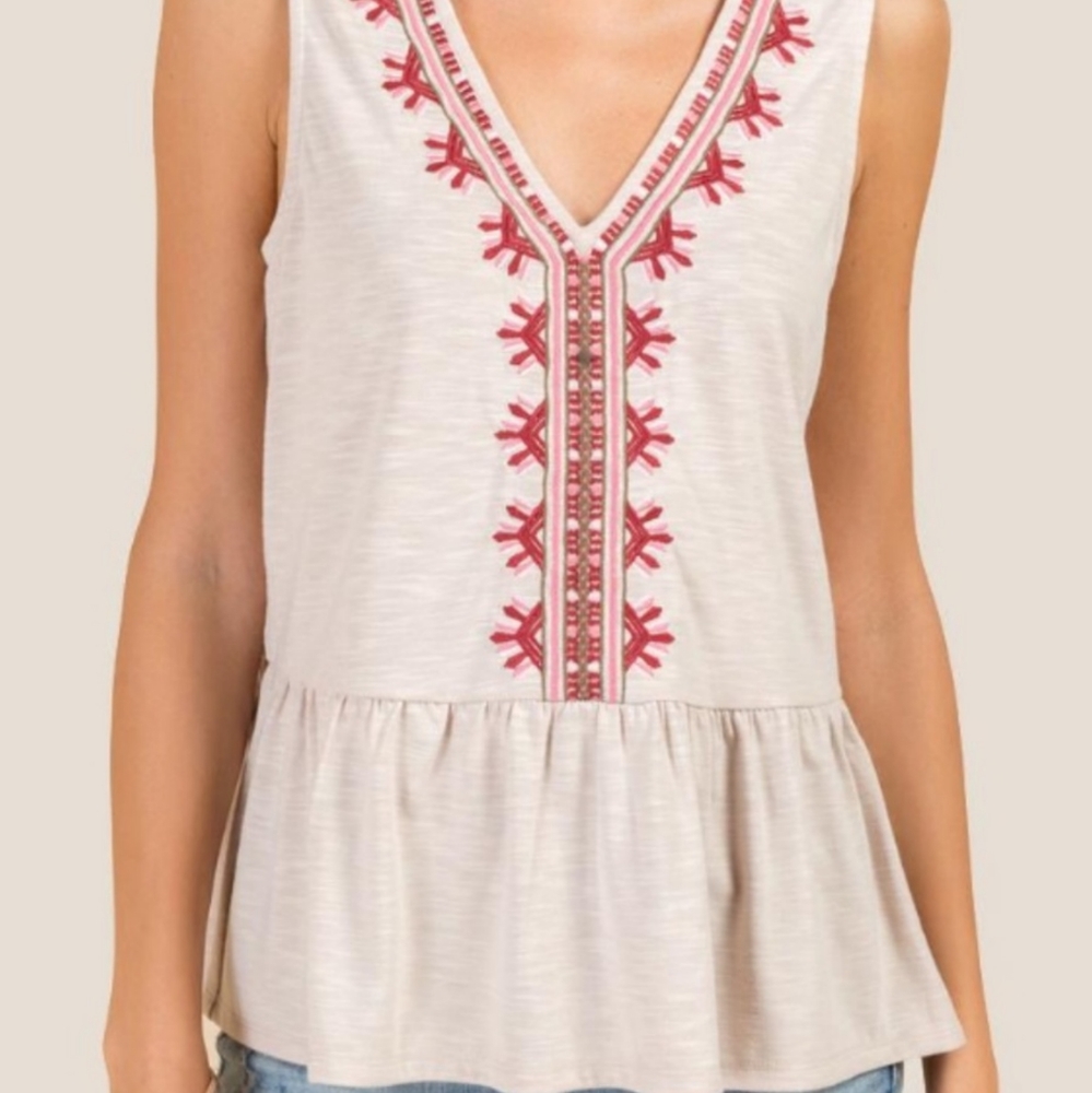 Francesca's Alya Embroidered Peplum Tank Top